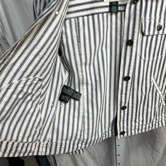 Vintage Lauren Jeans Co. Women's Stripe Denim Jacket Size Sp Blue Off White EUC - Picture 5 of 6